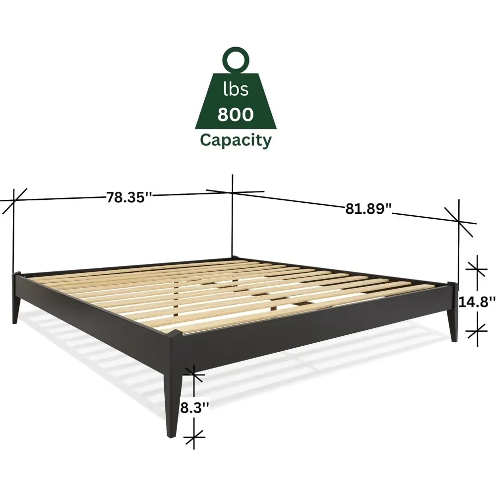 Platform solid wood bed frame 15 inches, modern, minimalist style, 12 sturdy wood slats support, no box springs required