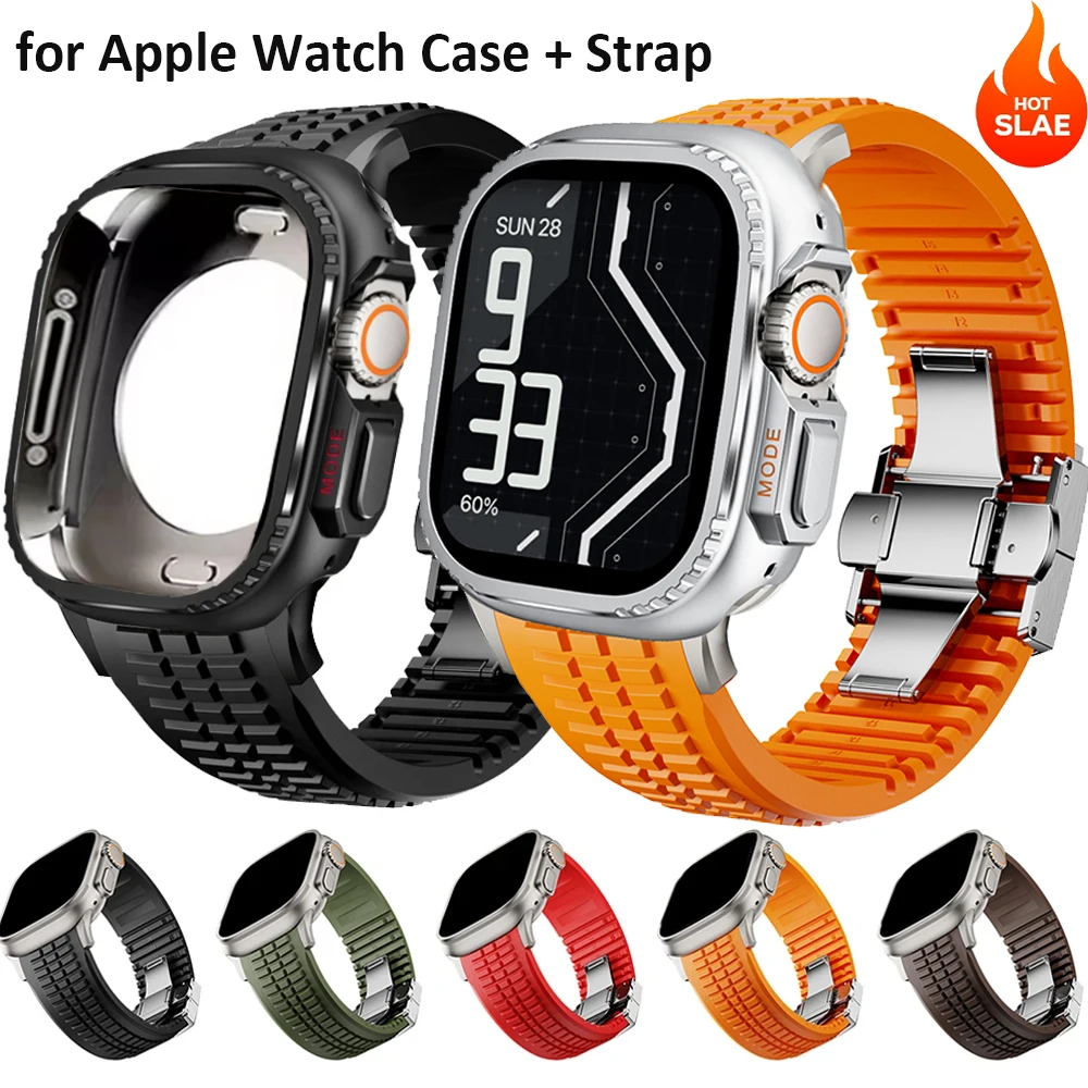 

Metal Case+Silicone Strap for Apple Watch Series 11 46mm Ultra 3/2/1 49mm 45mm 44mm Series 11 10 9 8 7 6 5 SE2 SE3 4