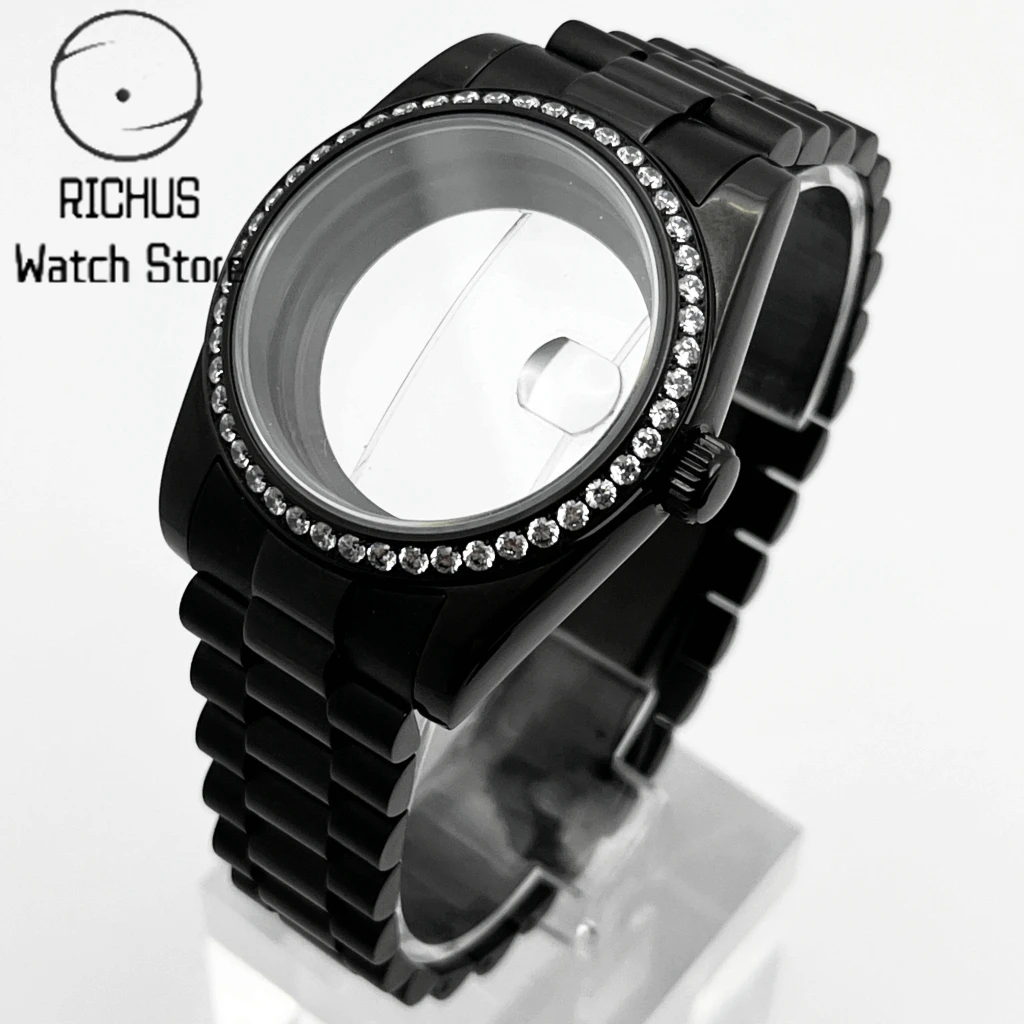 

Корпус RICHUS 36/39 мм, сапфировое стекло, безель с драгоценными камнями, складной ремешок с пряжкой, подходит для механизма NH35 ETA2824 2836 PT5000 Miyota8215