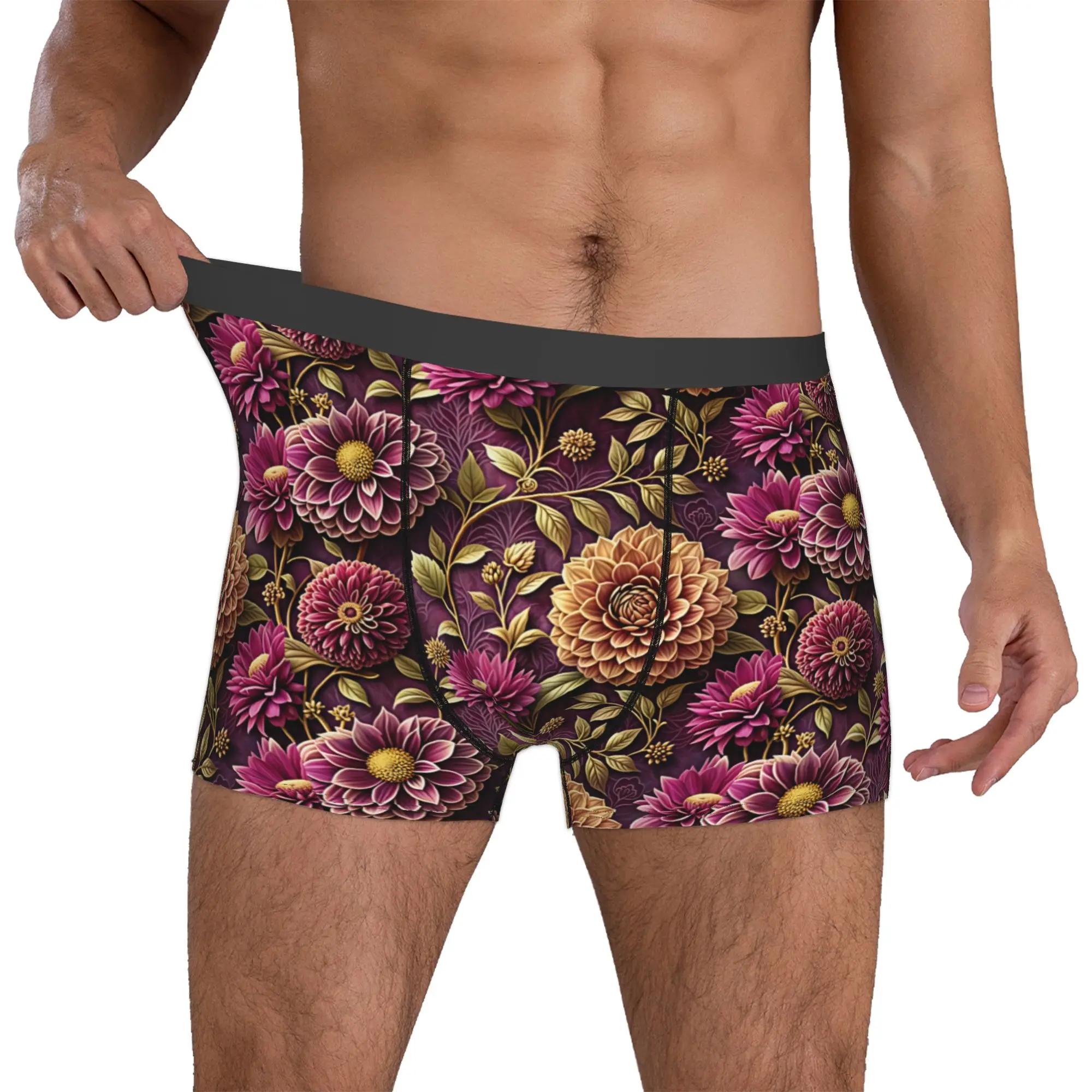 Fashion Trend 3D Flowers Boxer Shorts For Men 3D Printed Luxury High 3D Floral Underwear Panties Briefs Breathable Underpants