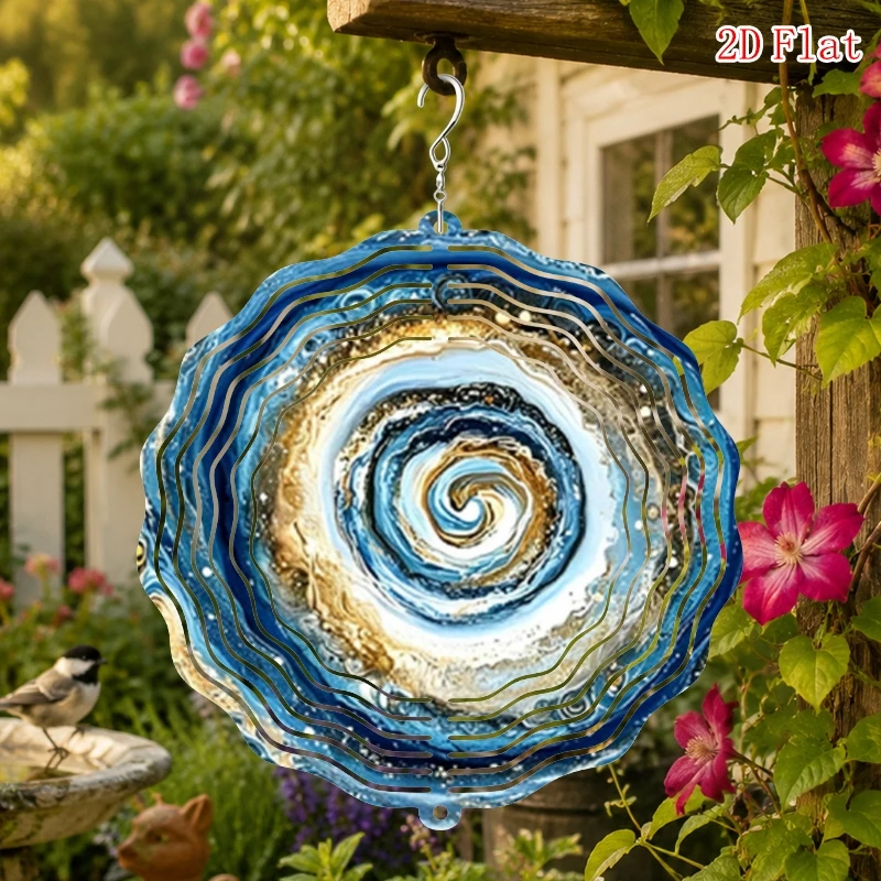 CIFBUY 2D Flat Blue Swirl Vortex Aluminum Wall Art Waterproof Durable Decorative Wind Chime Spinner For Home Patio Garden