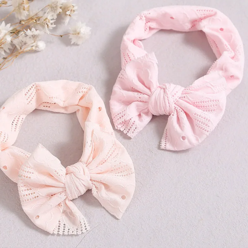 Hollow Bow Baby Headband Solid Color Nylon Elastic Wide Hairbands 0-2Year Boy Girl Bowknot Headdress Kids Hair Accessories image 6