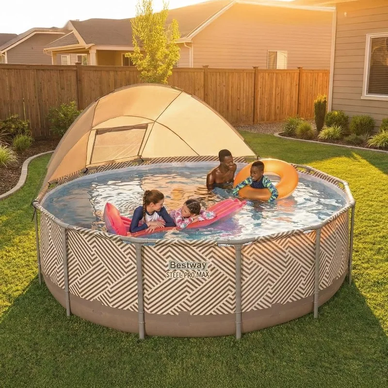 Bestway Steel Pro MAX 13ft Round Pool Set – Includes Canopy, Pump & Ladder for Instant Backyard Fun