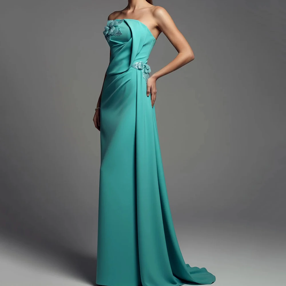

Women's Mermaid Evening Dresses Floor-length Strapless Sleeveless Prom Gown Fashion Flowers Sequined Draped Customized Gowns