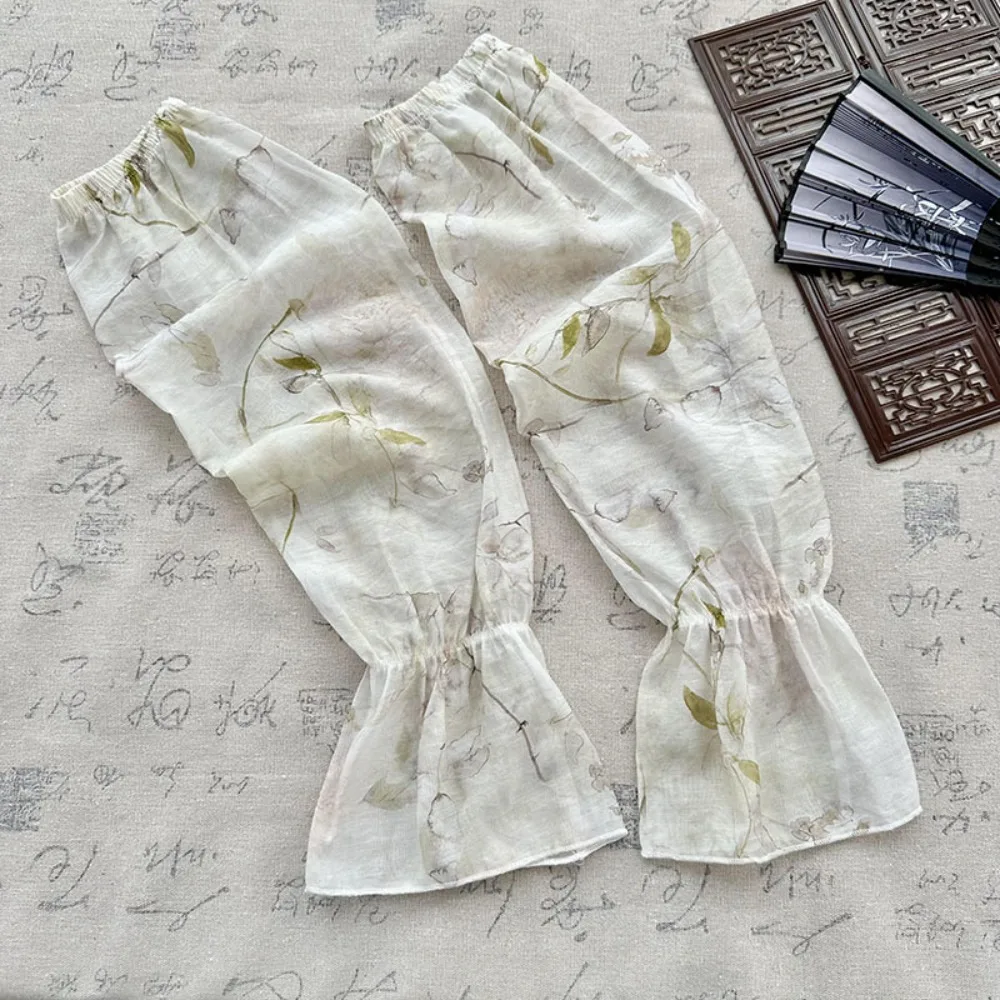 Thin Sweet Chinese Style Sleeves Flower Elastic Chiffon Sunscreen Arm Covers Long-sleeved Sun Protection Cycling Gloves Summer
