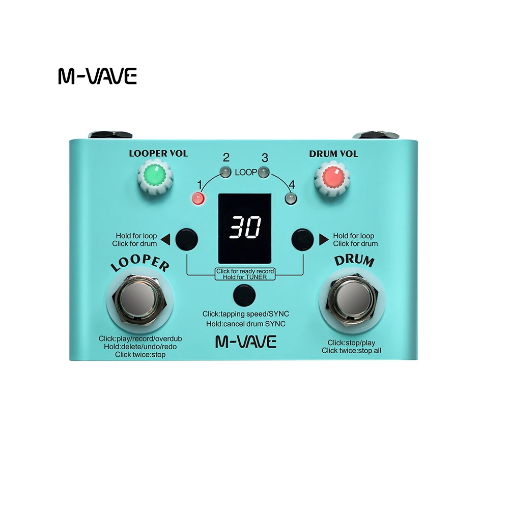 m-vave-lost-tempo-v2-drum-machines-looper-pedal-built-in-30-drums-11-mins-recoding-time-high-precision-tuner-guitar-pedal