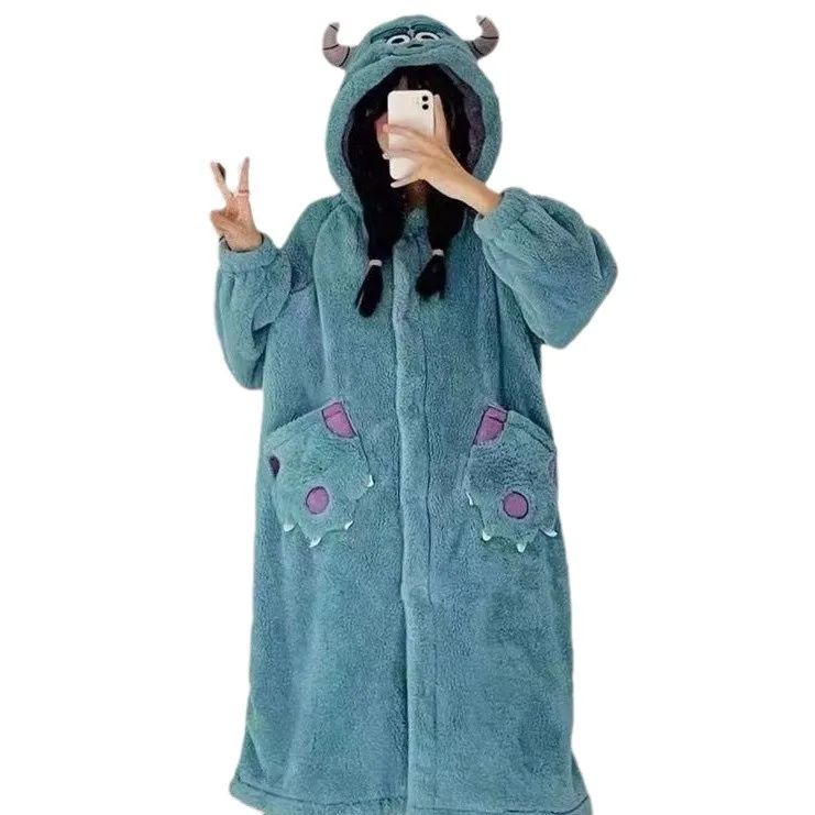 Sleepwear Animal Cosplay Pajamas Nightwear Robes Flannel Nightdress Women Coral Fleece Warm Nightgowns Plush Warm Thicken