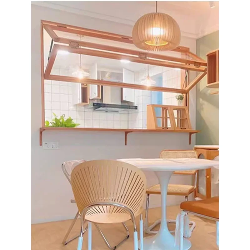 custom. [40% Repurchase Rate] Folding Window Hardware Accessories Milk Tea Shops and Coffee Shops, Solid Wood Frame Glass Sl