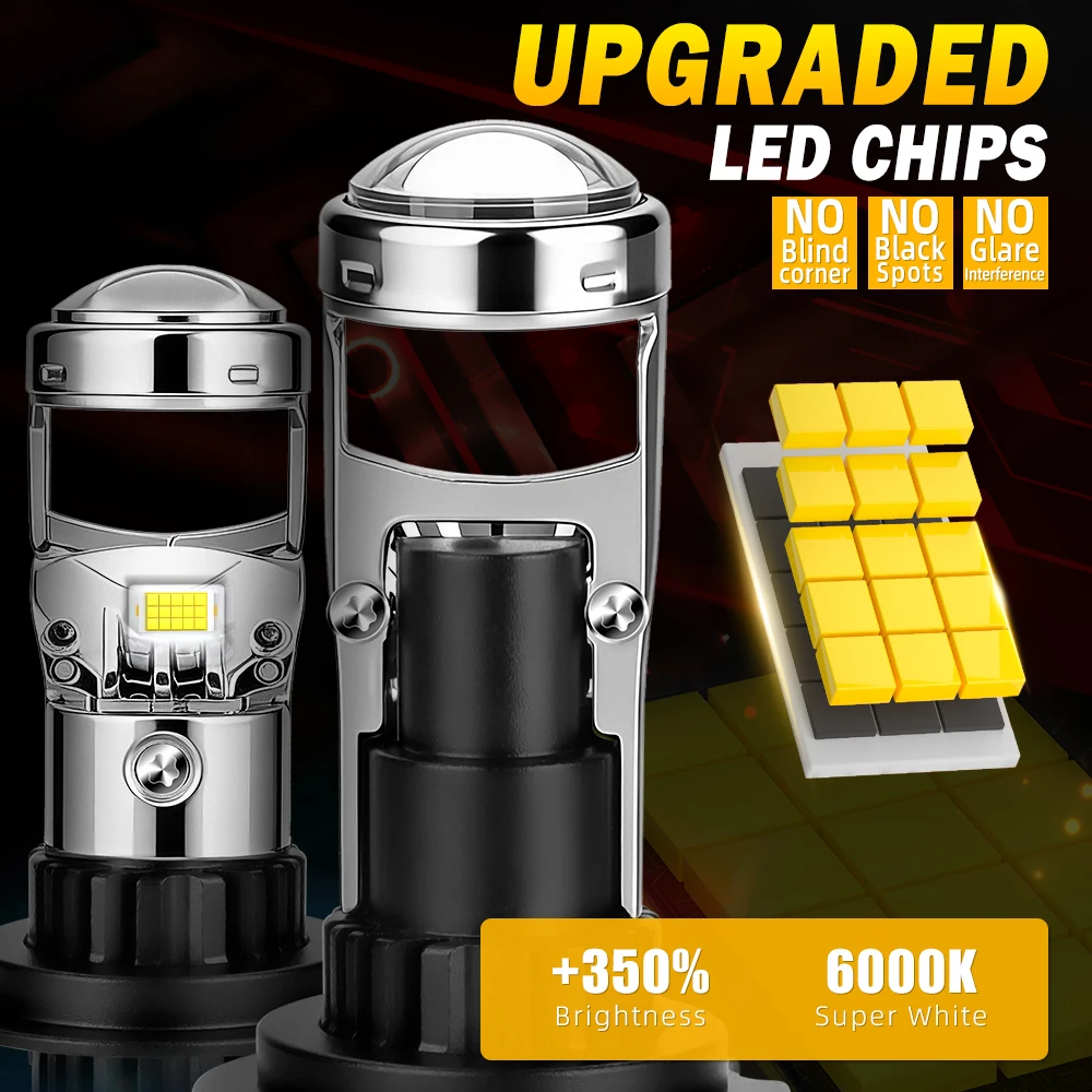 

2 шт. Canbus H4/9003/HB2 H7 H11 9005/HB3 LED фары с линзой-проектором, размер 1:1, режимы ближнего и дальнего света, автомобильные фары, мото-лампы, DC12