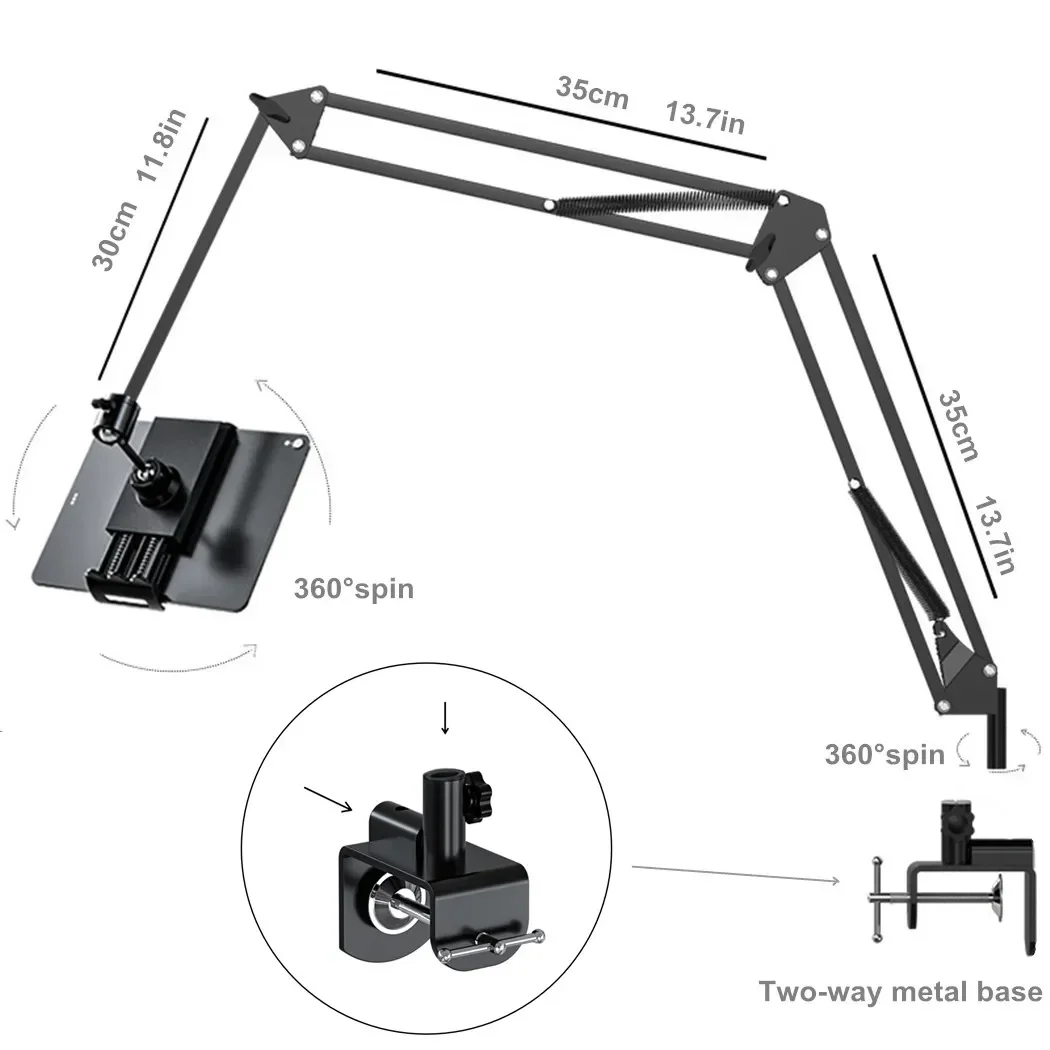 Soporte para tableta y teléfono, Soporte de aluminio para iPhone de 4 a 13 pulgadas, Soporte para iPad, brazo perezoso ajustable 360, Mesa, Cama,