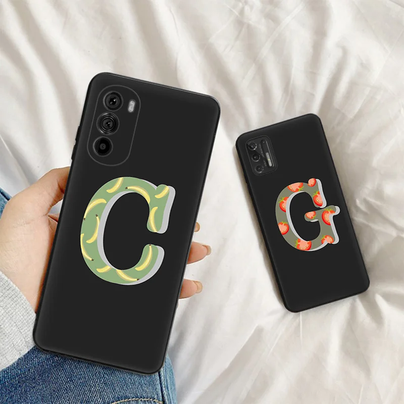 Soft Silicone Phone Case For Moto Edge 30 40 20 G9 G73 G53 G72 G52 G32 G22 G71 G60 G51 M-R Colorful Initial Fruit Letters Cover image 3