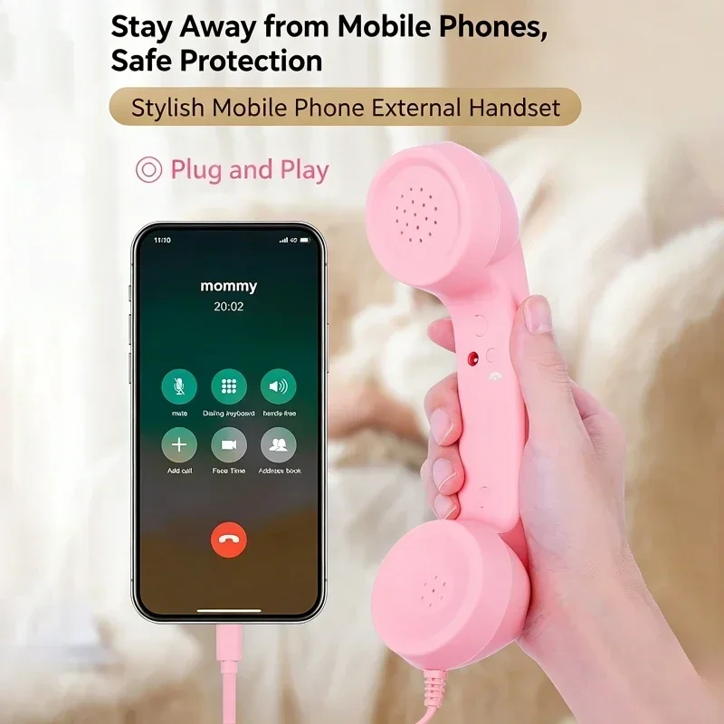 Retro Mobile Phone Handset Headphone Type-C Tangle Free Wire Landline Handle Receiver Telephone Style Handheld Phone Receiver