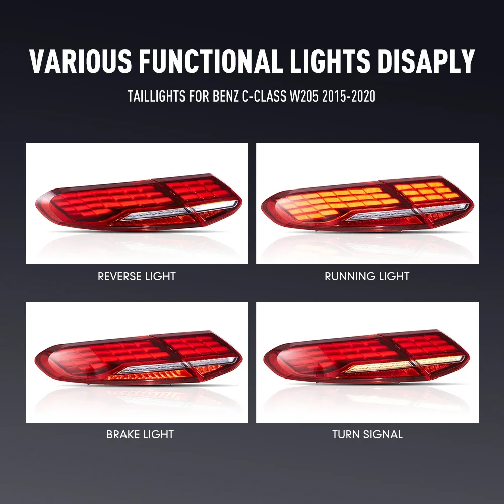 زوج من أضواء خلفية LED لبنز C-class W205 2015-2020 عكس الفرامل تحول إشارة سيارة الخلفية الذيل ضوء الجمعية التوصيل والتشغيل