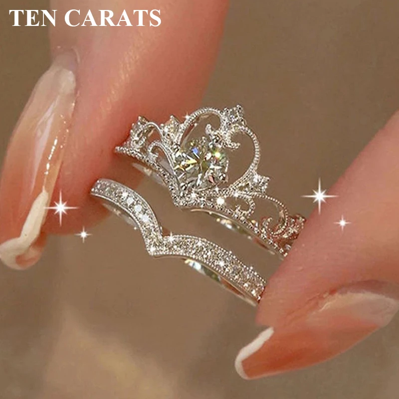 

TENCARATS 1CT S925 silver Crown Women's ring Adjustable Moissanite laboratory-cultivated, GRA-certified fashionable jewelry