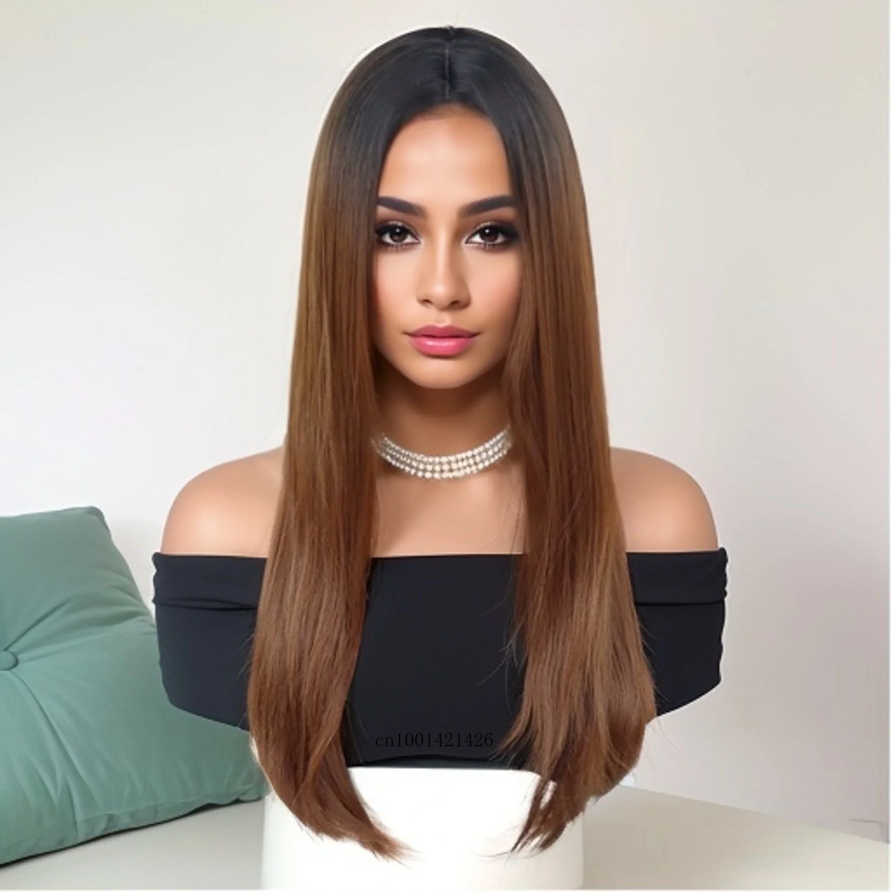 28inch Synthetic Wigs for Women Long Straight Hair Gradient Ombre Brown Wig Natural Style Wig Casual Clearance Sale Wig Avaiable