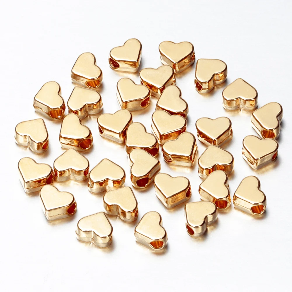 30pcs 6x7x3.5mm KC Gold Color Mental Love Heart Beads For Jewelry Making Craft Handmade DIY Necklace Bracelet Accessories