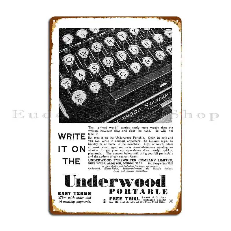 Underwood Typewriter Co Underwood Portable 1931 Vintage Advert Metal Sign Designer Garage Wall Decor Wall Mural Tin Sign Poster