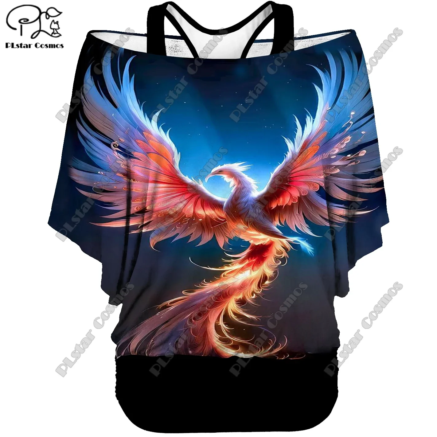 3D Printed Phoenix Peacock Pattern Fake Two-Piece Top Women's Casual T-Shirts Harajuku Streetwear Collection