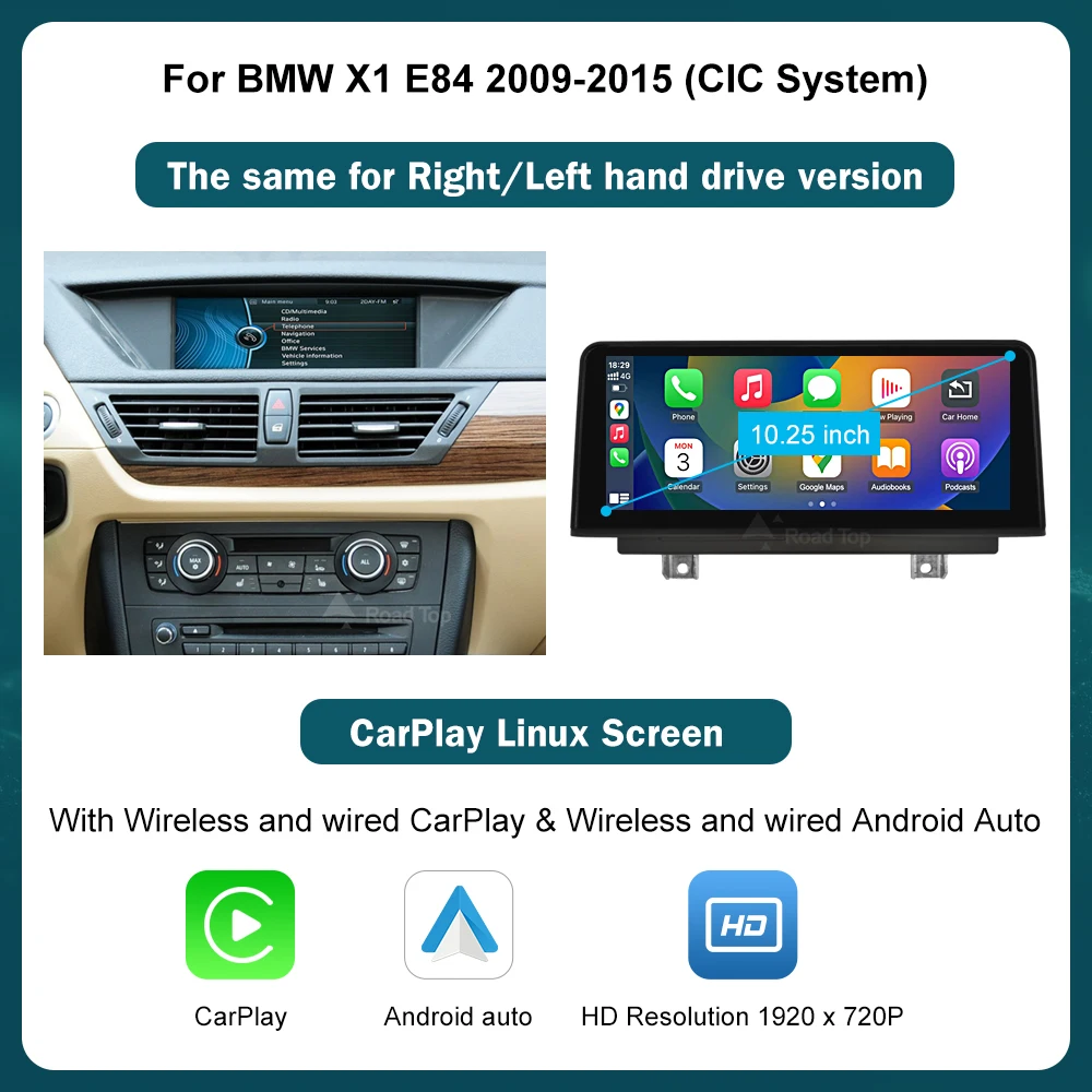 DE RoadTop Wireless CarPlay Auto Multimedia Touchscreen Linux Scherm voor BMW X1 E84 2009-2015 CIC IDrive Android Auto Head Unit