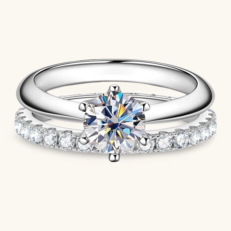 

JoyceJelly Full 2mm D Color Moissanite Rings 925 Sterling Sliver Solid 18k White Gold Eternity Band Wedding Ring Sets For Women