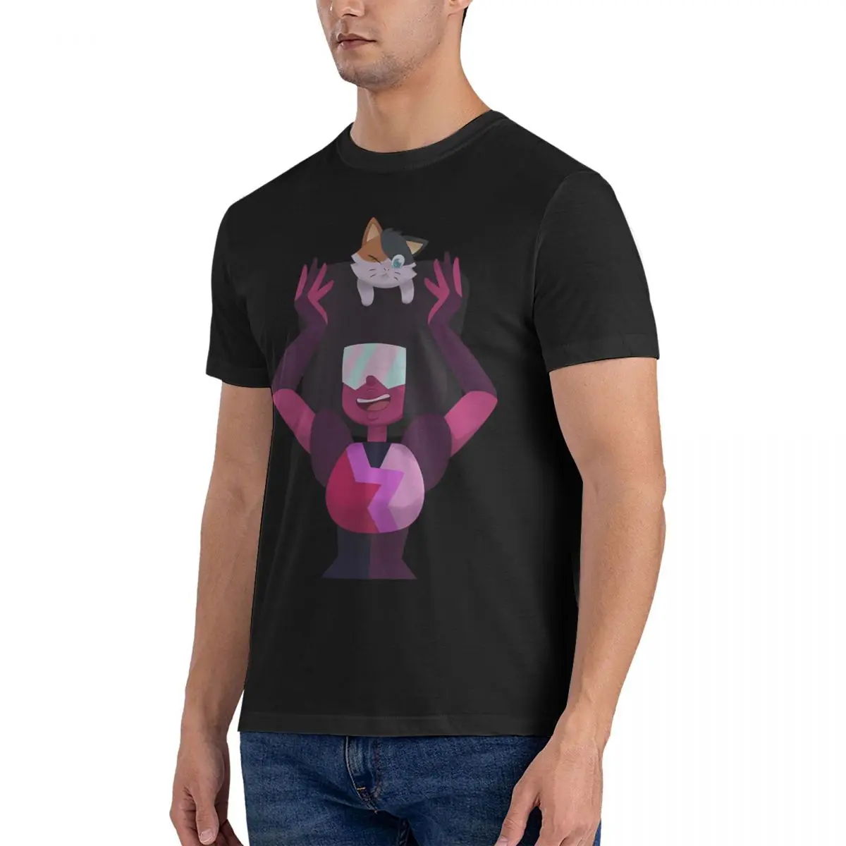 Novelty Garnet The Cat Mom T-Shirt for Men O Neck Pure Cotton T Shirts Steven Universe Short Sleeve Tees Summer Tops