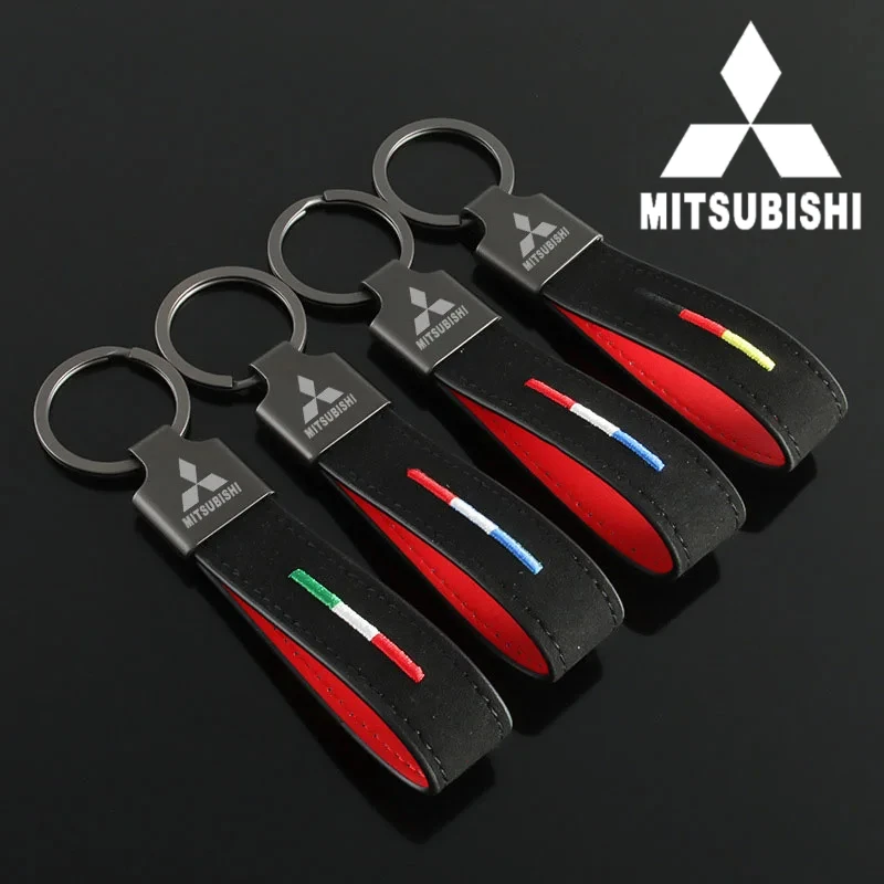 Gantungan kunci Suede, gantungan kunci Logo mobil, gantungan kunci liontin untuk Mitsubishi ASX EVO Lancer Montero Mirage Grandis Outlander Xpander