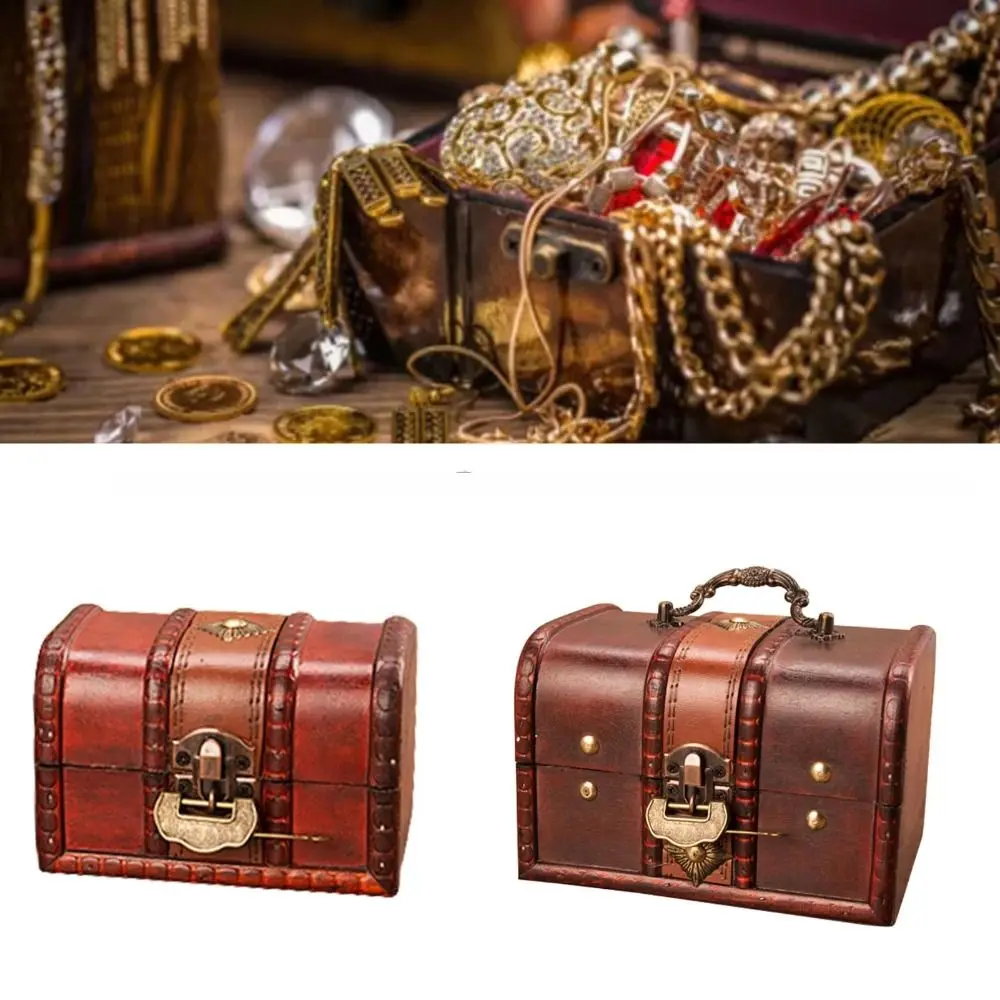 

European Vintage Treasure Chest Wooden Decorative Jewelry Storage Box Metal Lock Jewelry Box Storage Secret