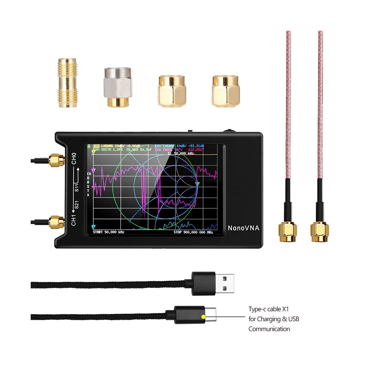 4 Inch LCD NanoVNA-H4 50KHz-1.5GHz Screen Vector Web Analyzer Antenna Analyzer Shortwave USB 5V 200MA