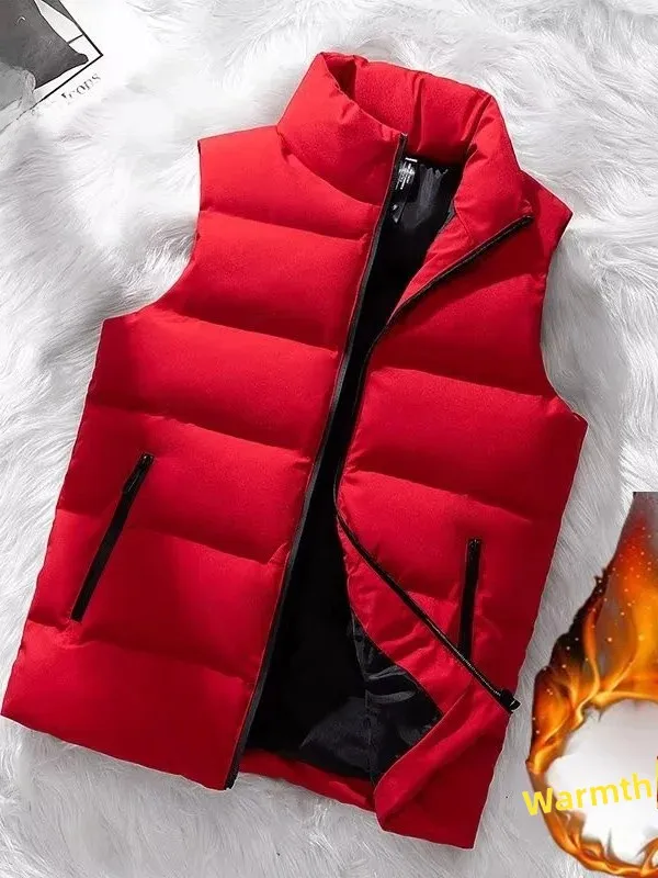 Men's Quilted Cotton Vest Thickened Warm Casual Style Zipper Decoration Autumn Winter Fashionable Shoulder Pad No-Sleeve Jacket