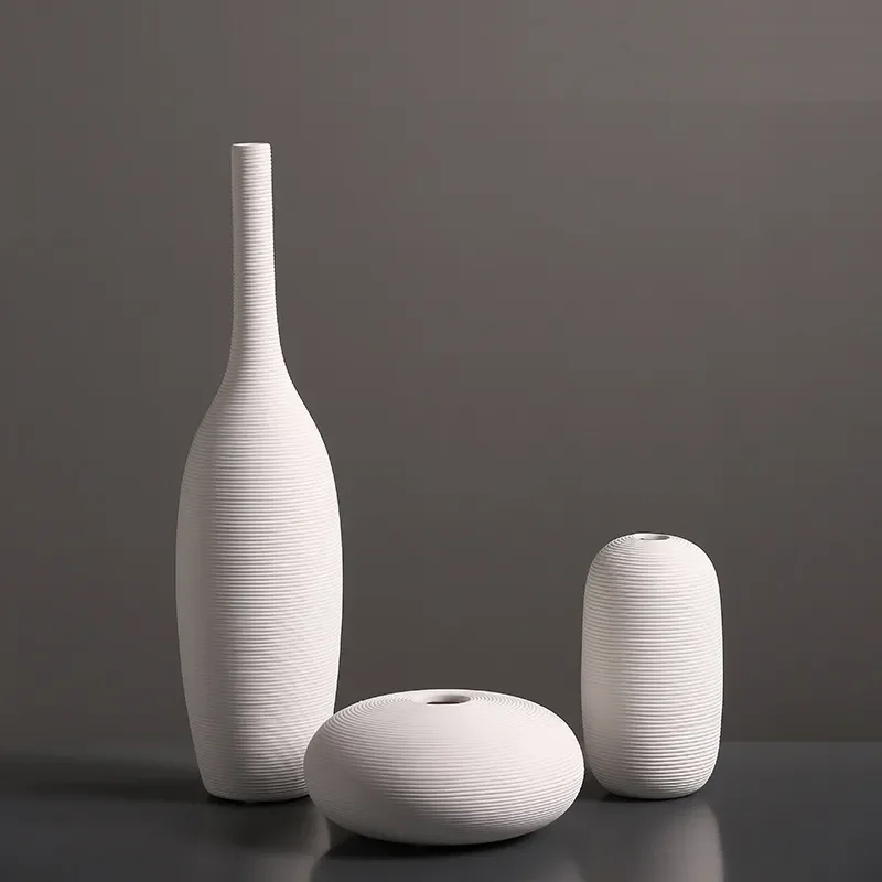 Simple Modern White Ceramic Vase for Living Room Creative Flower Arrangement Model House Bogu Frame Decorative Ornament