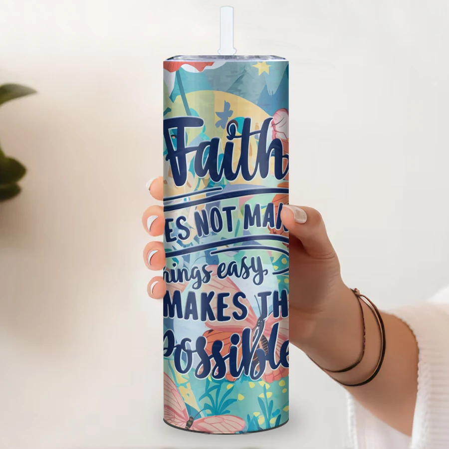 20oz Inspirational Faith Party Tumblers Straw Lid 1Pc Stainless Insulated Coffee Mugs Thanksgiving Festive Gifts Vacuum Tumblers