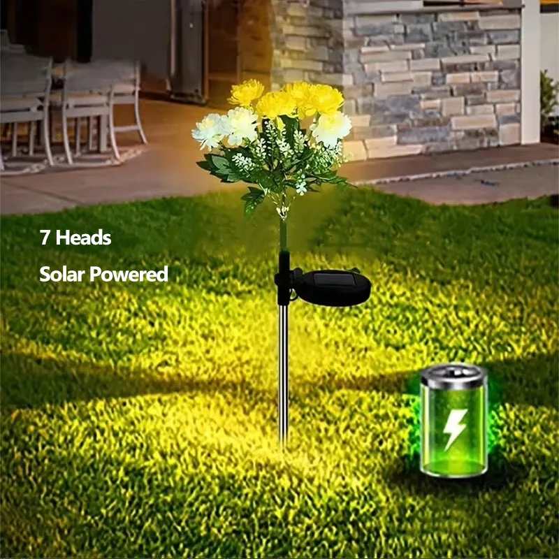 7 Heads Solar Lights Outdoor Decorative Solar Garden Lights Rose Flower Lawn Lamp for Yard Patio Garden Decor Flowers Light