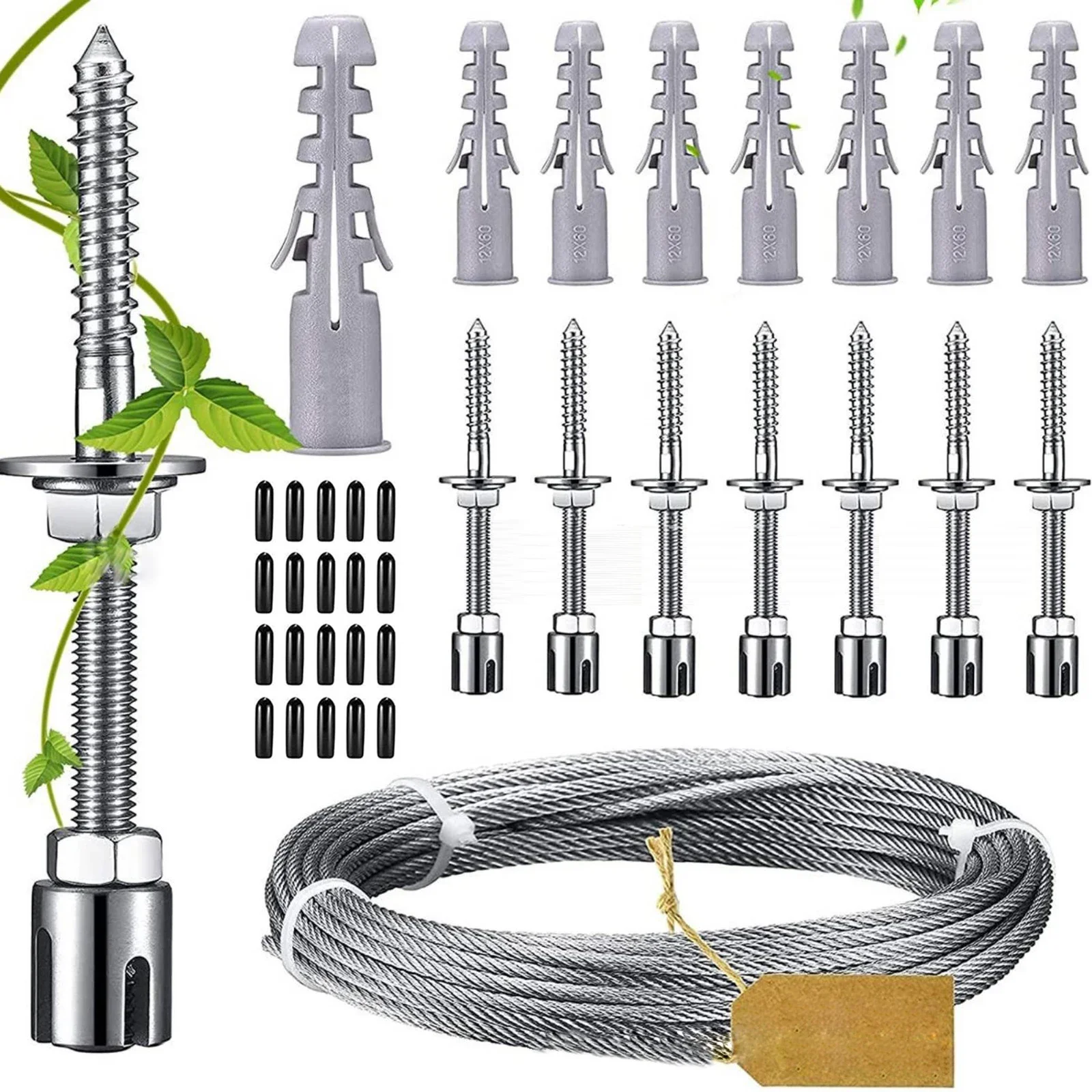 

37pcs Stainless Steel Trellis For Climbing Plants Professional System Complete Set for Wire Rope Cable Garden Vines Green Walls