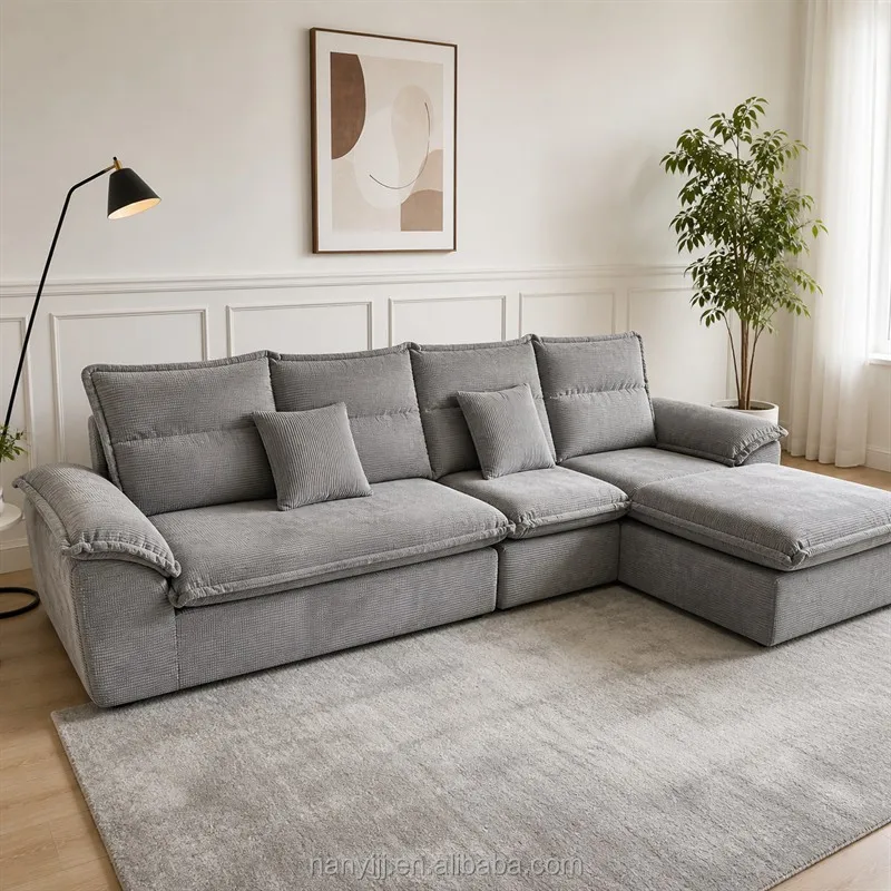 Coofull Three Seat Sectional Compressed Sofa Set Large Size Modern Velvet Foam Sofa Box Home Use Living Room Vacuum Modular
