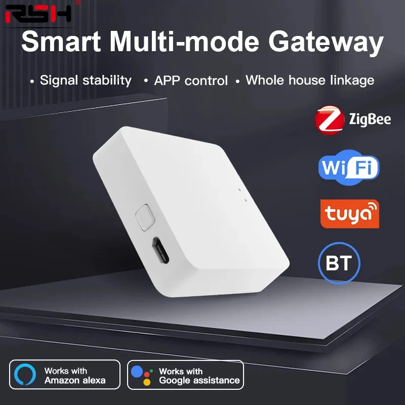 

RSH ZigBee Gateway Hub Tuya Smart Multi-model Smart Home Life Bridge Bluetooth APP Wireless 2.4GWiFi Remote Control Alexa Google
