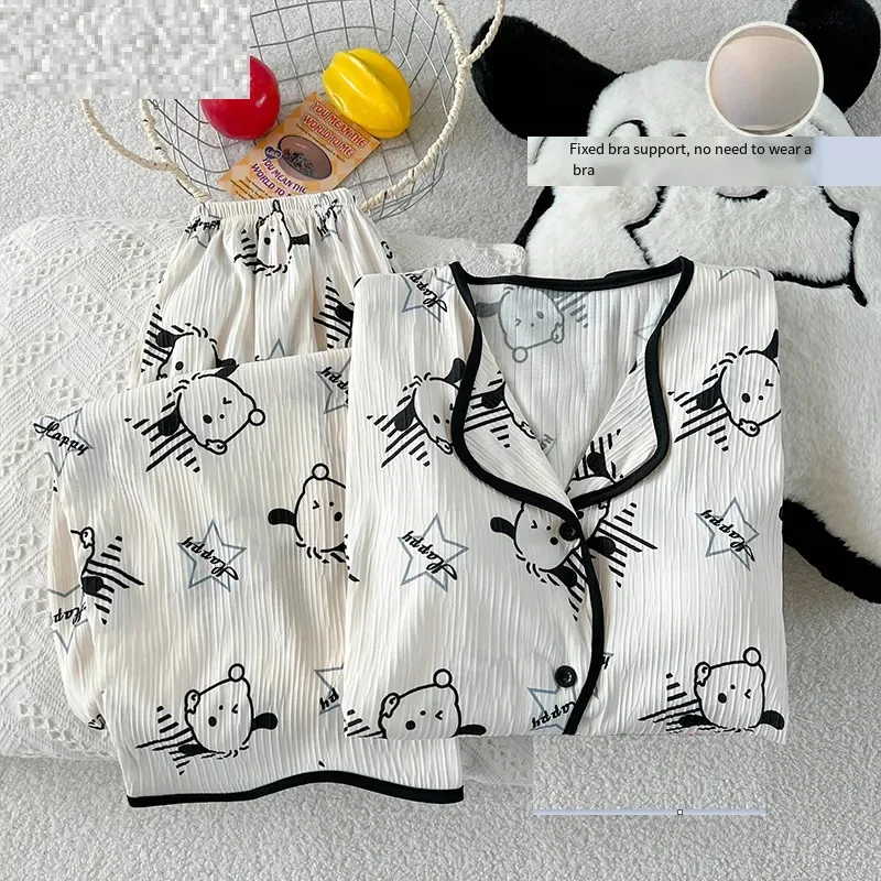 

Sanrio Hello Kitty, пижамы для молодых девушек, кавайные студенческие осенние пижамы с героями мультфильмов для отдыха, длинные штаны с длинными рукавами, комплект домашней одежды для общежития, новый