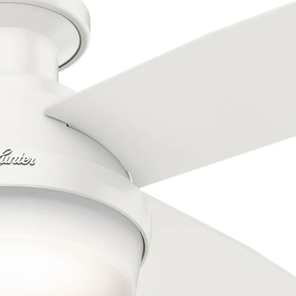 Indoor low profile ceiling fan with a light and fresh white finish, free shipping included