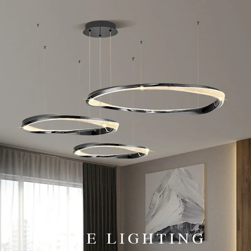 

Modern Polished Black/Gold Rings Led Pendant Lights Living Dining Room Led Chandelier Lighting Home Decor Hanging Lamp Luminaire