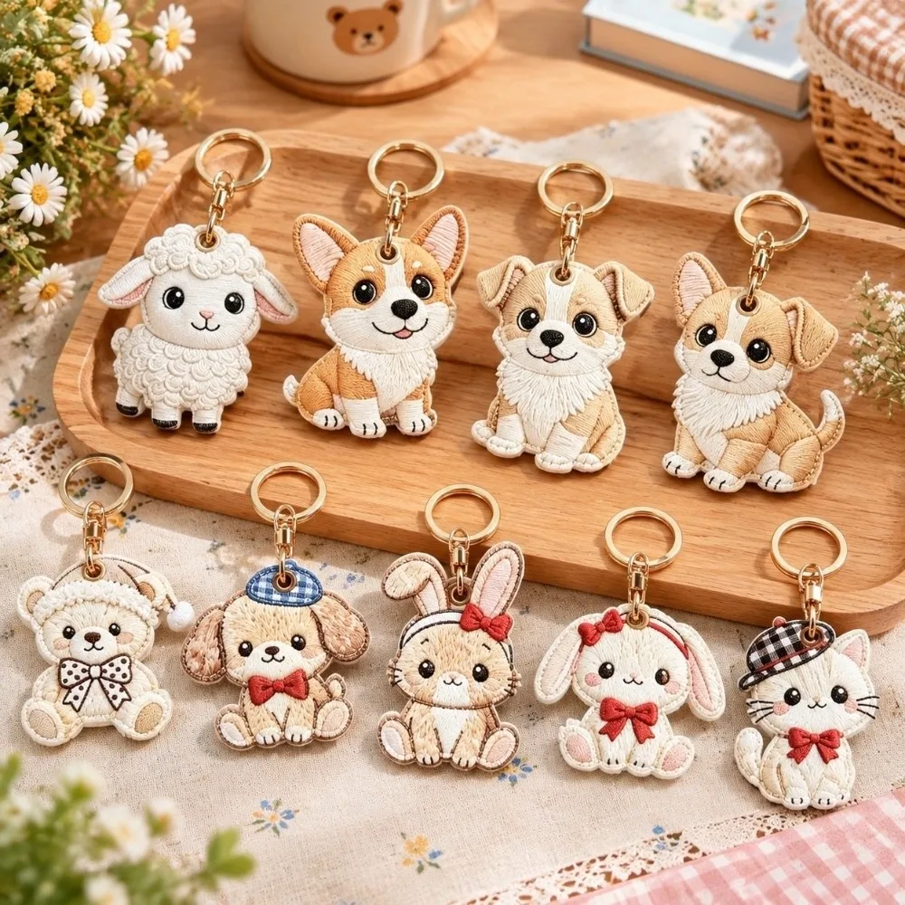Creative Corgi Husky PU Dog Keychain Sheep Hanging Ornament Puppy Pendant Cat Bear Rabbit Cartoon Bag Charms Gift