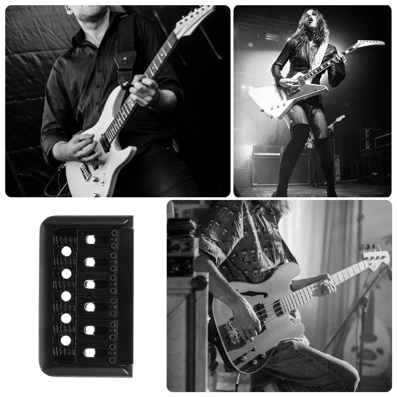 

1 Set 6 String Guitar Fixed Bridge Metal Hardtail Parts Black Durable Premium Replacement Accessory Electric Bass Saddle Bridge