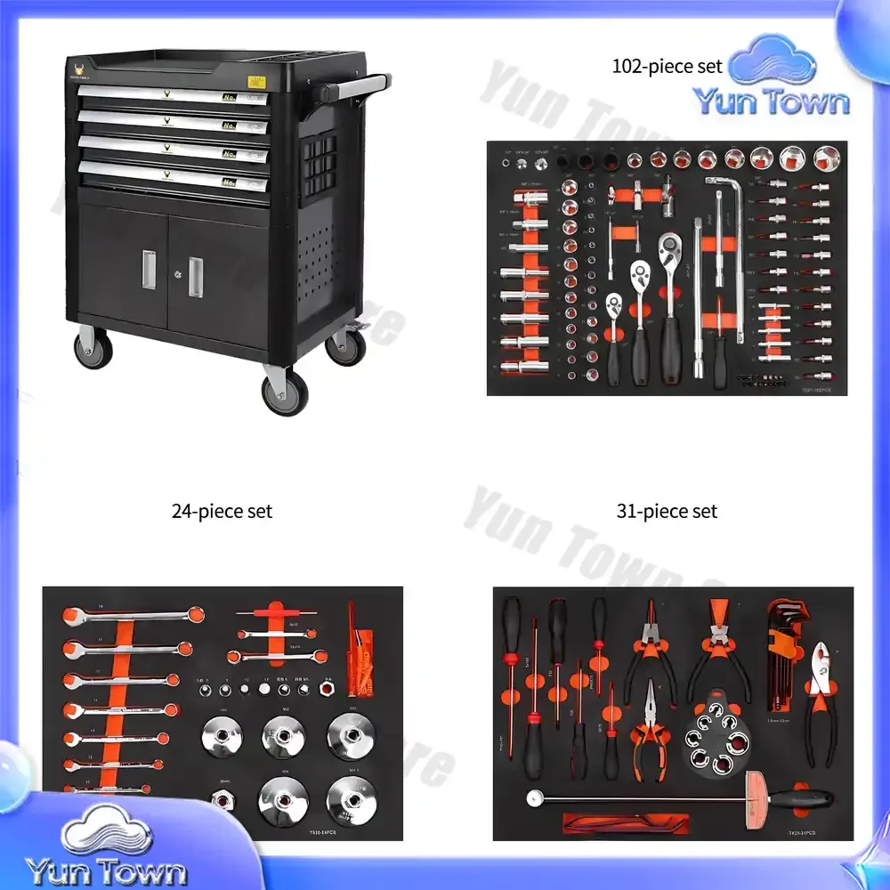 Professional Steel Tool Box with 4 Drawers 158 Pieces for Workshop Garage Storage Organizers Heavy Duty Rolling Cabinet with