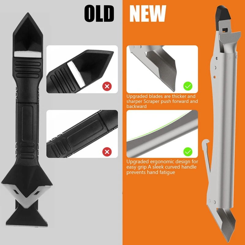 Upgraded Stainless Steel Caulking Tools, 4-In-1 Sealant Finishing Tool With 5 Silicone Squeegee, Grout Removal Tool Easy Install