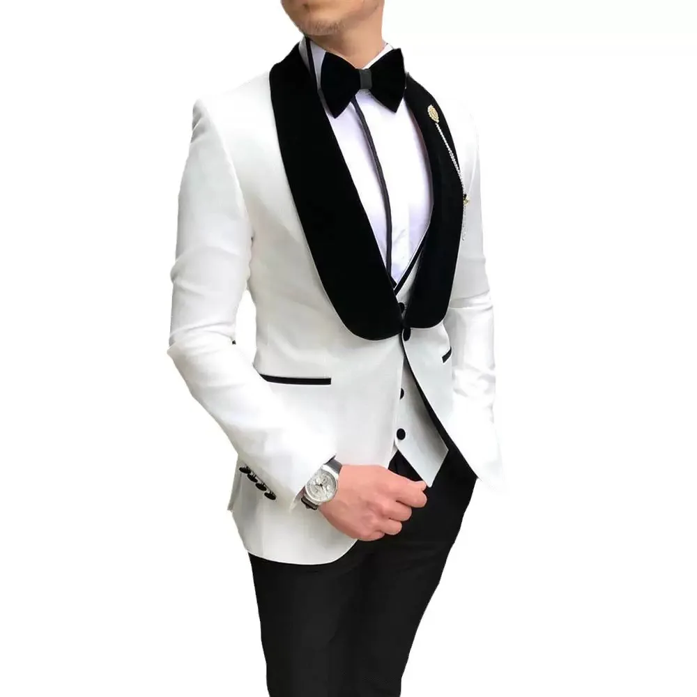 

Faionable Slim Fit 3 Piece Men's Suit Wedding omsmen Dr Suit Large Collar One Button Single Row Buttoning Polyester F...