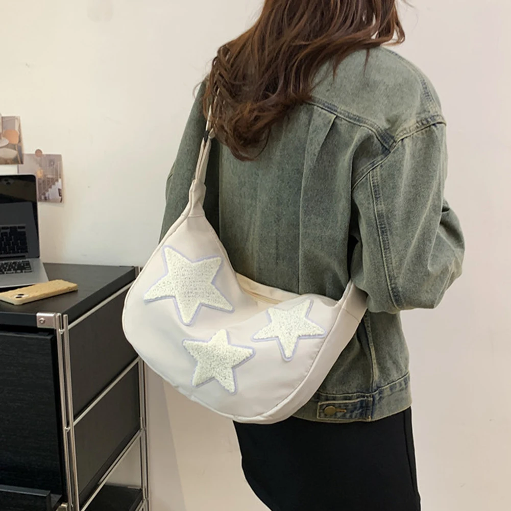 

Женская парусиновая сумка-мессенджер, универсальная сумка через плечо со звездами, регулируемый ремень, сумка-портфель с пентаграммой, большая сумка на молнии, дорожная сумка с напуском