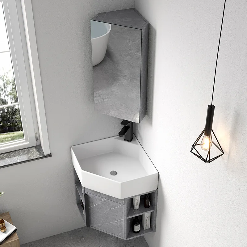

Triangular wash basin cabinet combined bathroom small apartment bathroom cabinet corner washbasin wall corner washstand