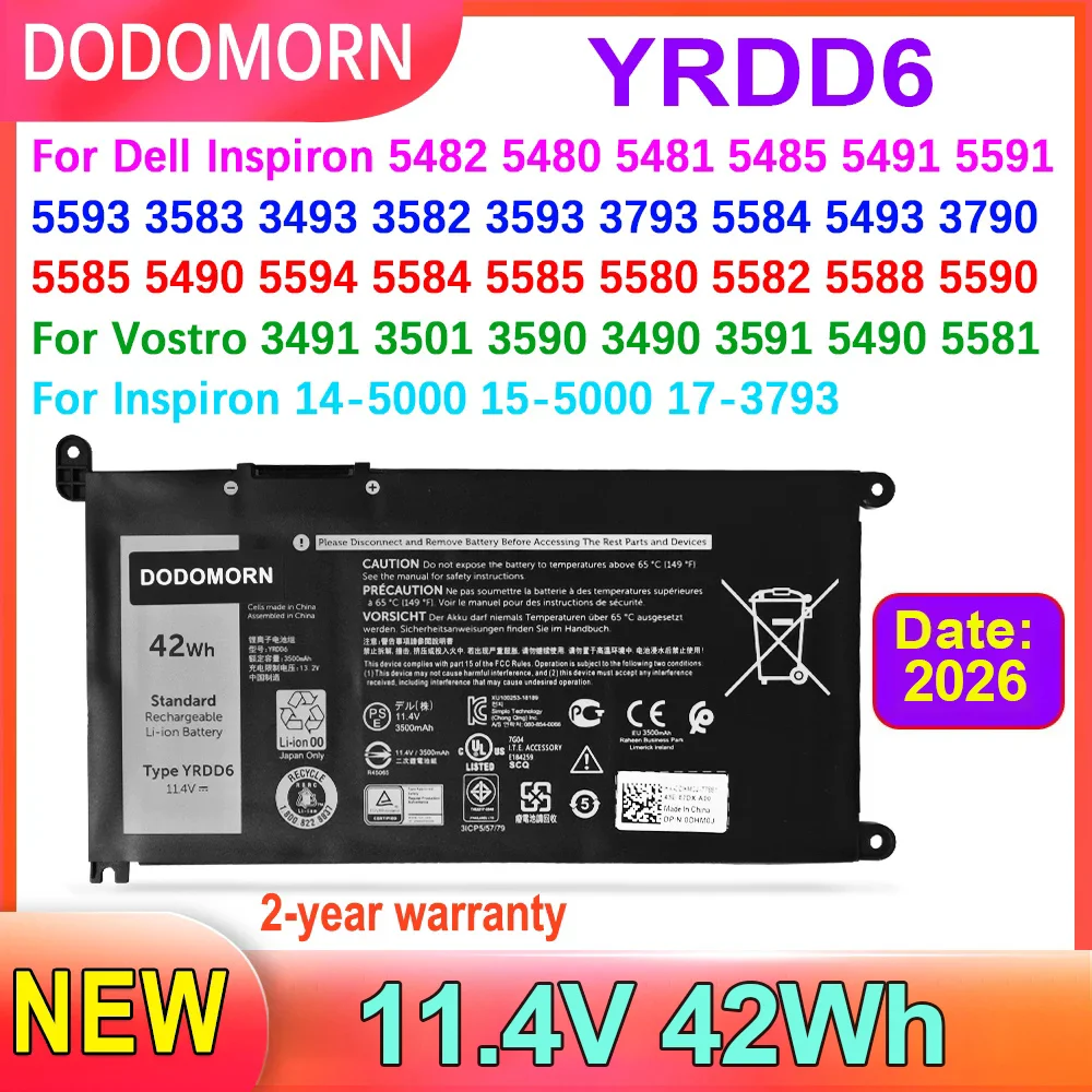 YRDD6 Laptop battery For Dell Vostro 3491 5490 FOR Inspiron 5482 5485 7586 3583 5491 5590 5591 5481 FOR Latitude 3379 3300 3401