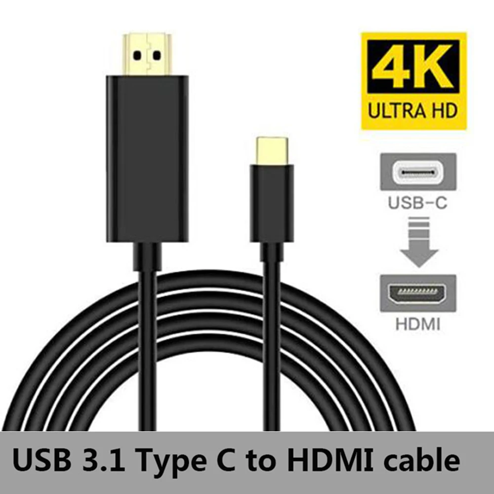 USB C cable 3.1 Type C to HDMI-compatible 4K 30HZ 1.8M 6Ft HDTV Adapter For Macbook Sumsung S8 Huawei MateBook