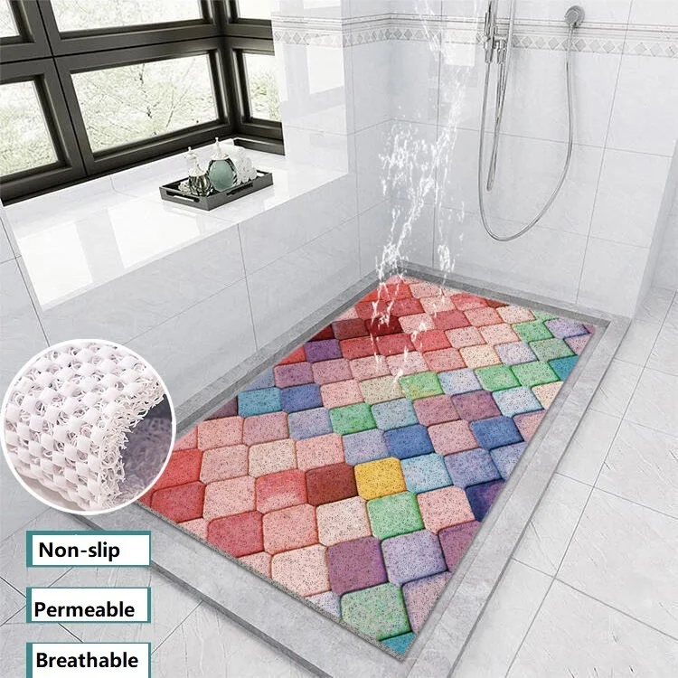 

Permeable Non-slip Plastic Pvc Upholster Bathroom Door Mat Brick Coiled Floor Mat Shower Room Hollow Bath Mat Pvc Floor Mat