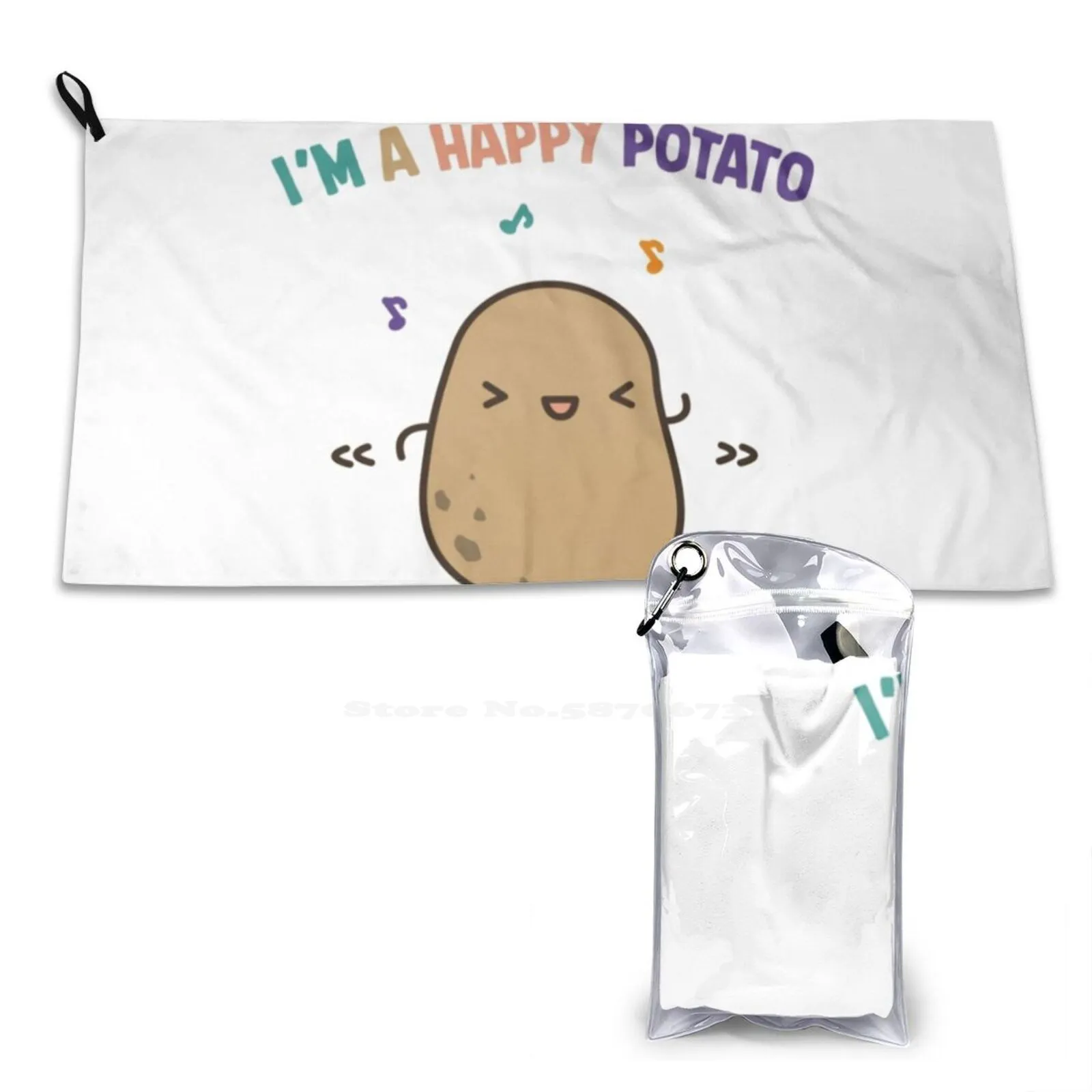 Happy Potato Soft Towel Quick Dry Beach Towel Funny Potato Potato Meme Cute Potato Potatoes Lovely Cartoon Funny Quotes Happy