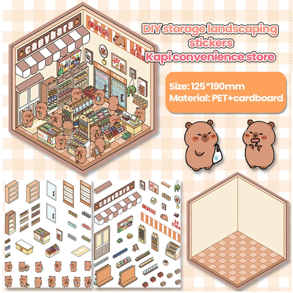 Diy Capybara Miniature Scene 3d Stickers Cartoon Landscaping Stickers Cabin Scene Stacking Pasting Hand Account Sticker Gift